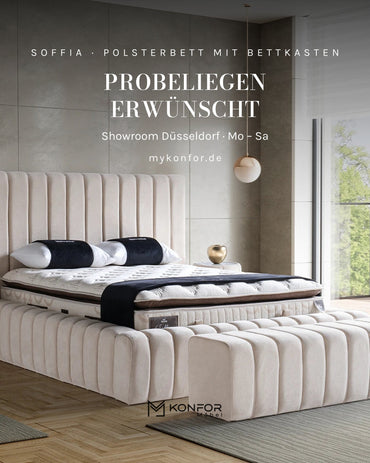 Ein Bett kauft man nicht vom Bildschirm — aber man kann es hier schon einmal ansehen.

Der Bettkasten hat innen Tasch...