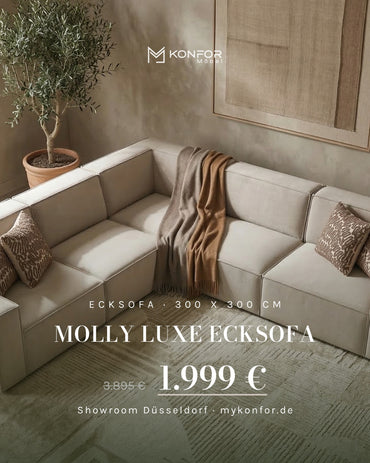 Wohnzimmer, das bleibt.

Molly Luxe Ecksofa, 300 × 300 cm: großzügig genug für die ganze Familie, ruhig genug für den...