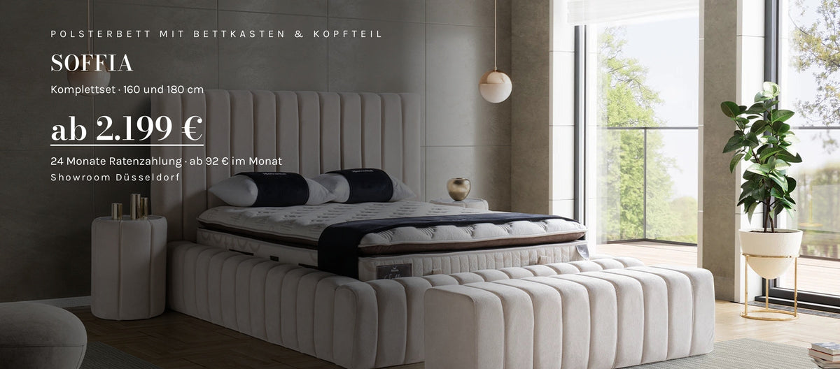 سرير Soffia المنجد مع صندوق تخزين – طقم كامل ابتداءً من 2.199 €