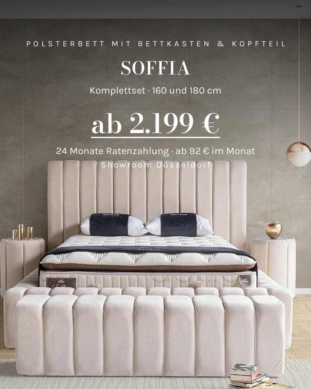 سرير Soffia المنجد مع صندوق تخزين – طقم كامل ابتداءً من 2.199 €