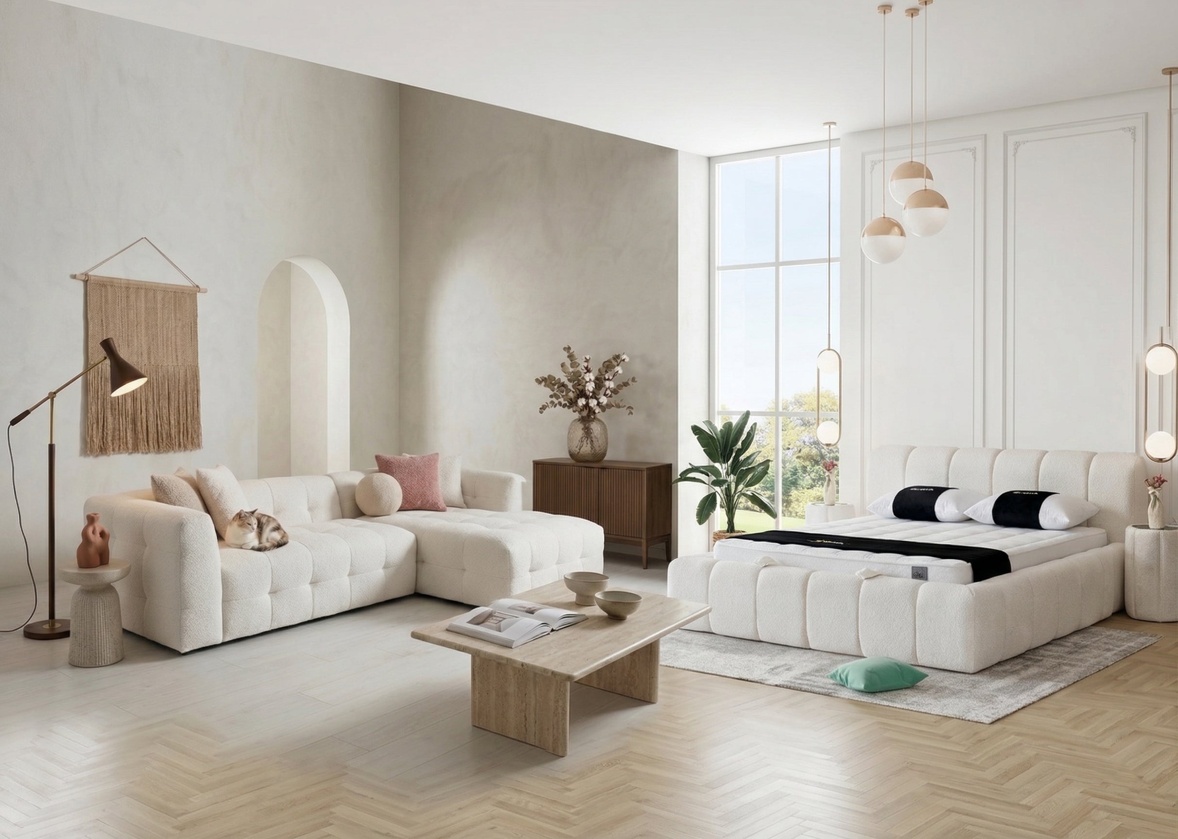 Stella Mini Ecksofa + Cloud Boxspringbetten